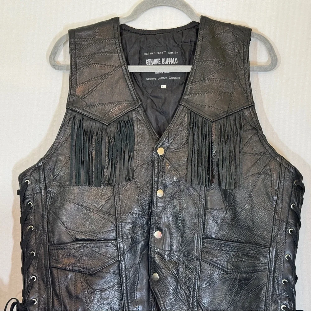 Vintage Navarre Genuine Buffalo Leather Fringe Vest XL – Italian Stone